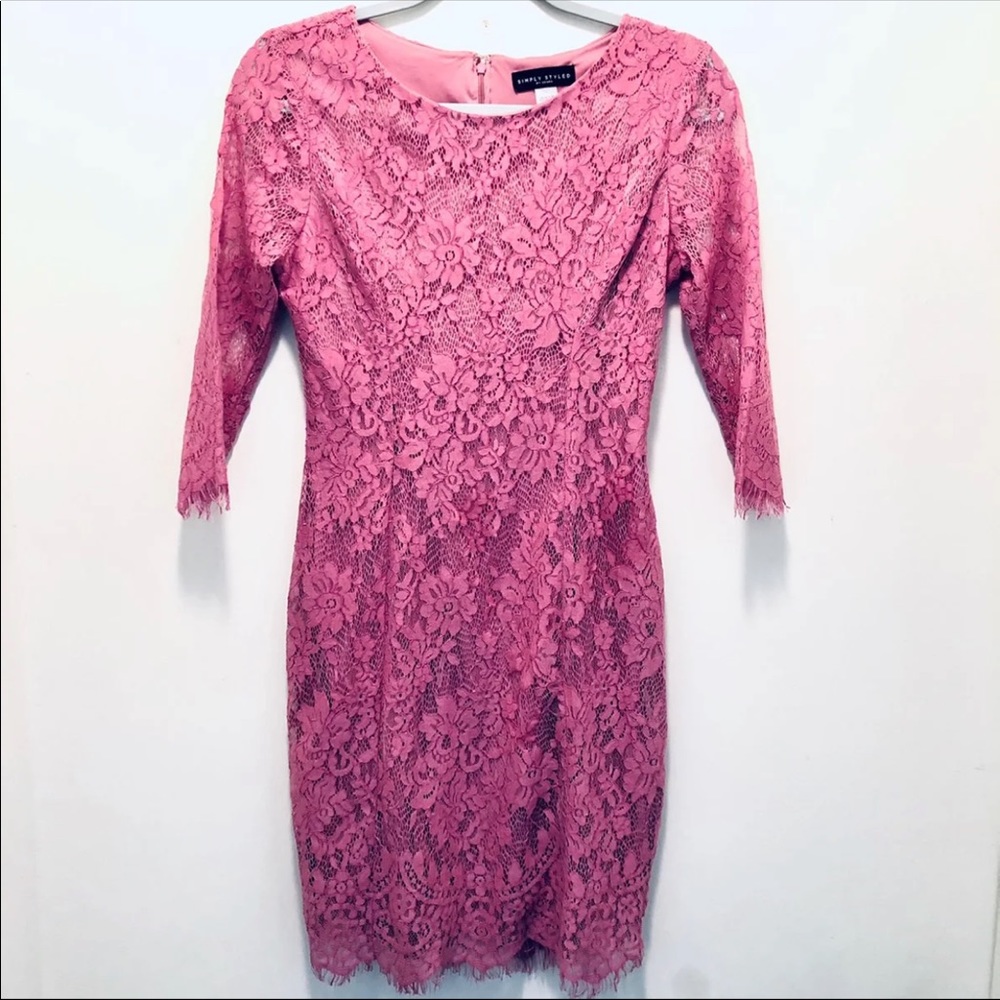 Pink Lace Formal Midi Dress